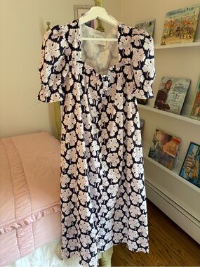 Hyacinth House Midi Dress with ruffled shoulders and button detail